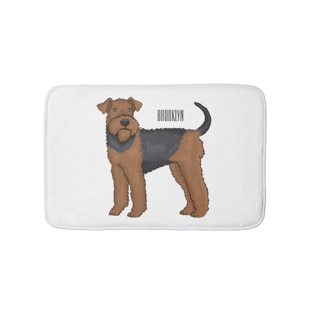 Airedale terrier dog cartoon illustration bath mat (Front)