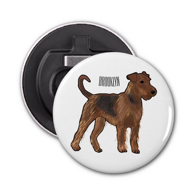 Airedale terrier dog cartoon illustration bottle opener (Front)