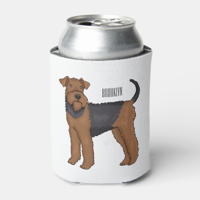 Airedale terrier dog cartoon illustration can cooler (Can Front)