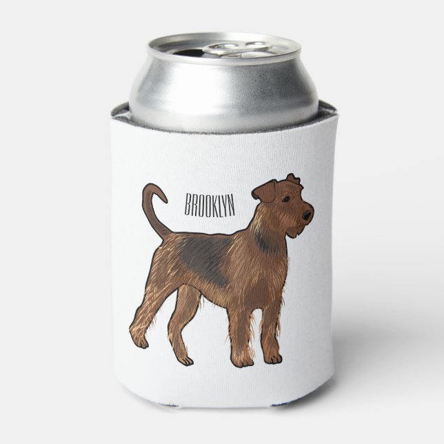 Airedale terrier dog cartoon illustration can cooler (Can Front)
