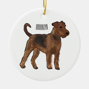Airedale terrier dog cartoon illustration ceramic tree decoration