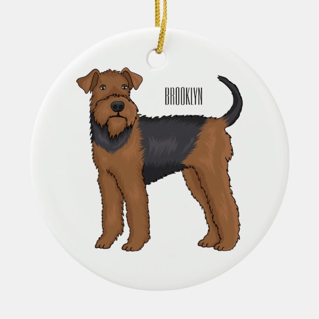 Airedale terrier dog cartoon illustration  ceramic tree decoration (Front)