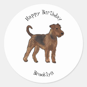 Airedale terrier dog cartoon illustration classic round sticker