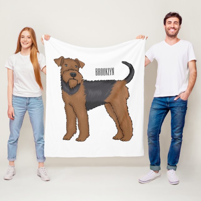 Airedale terrier dog cartoon illustration fleece blanket (In Situ)