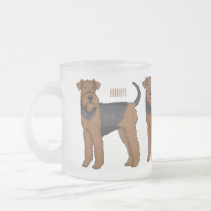 Airedale terrier dog cartoon illustration frosted glass coffee mug