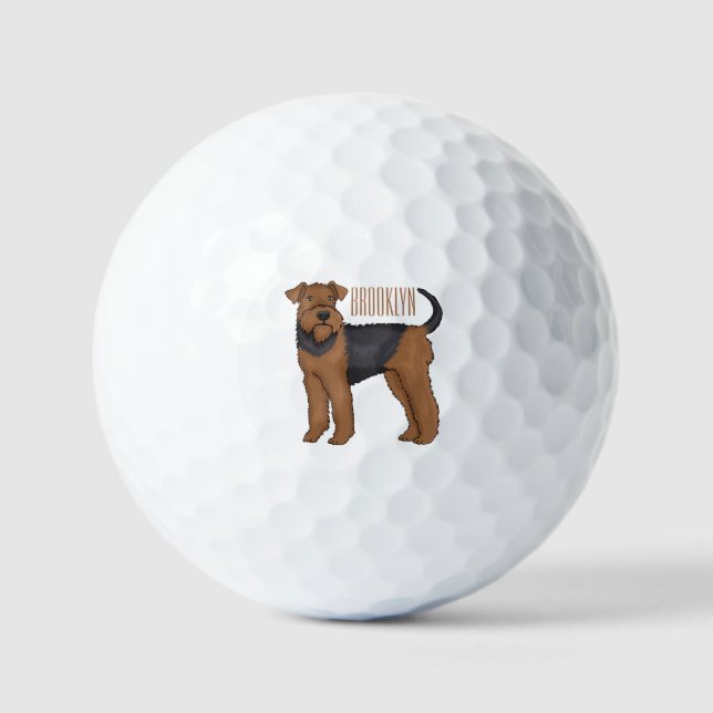 Airedale terrier dog cartoon illustration golf balls (Front)