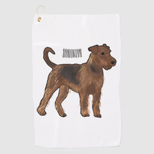 Airedale terrier dog cartoon illustration golf towel