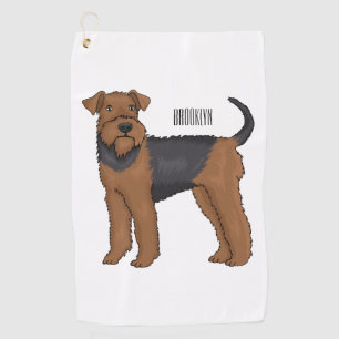 Airedale terrier dog cartoon illustration golf towel