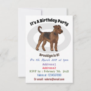 Airedale terrier dog cartoon illustration invitation