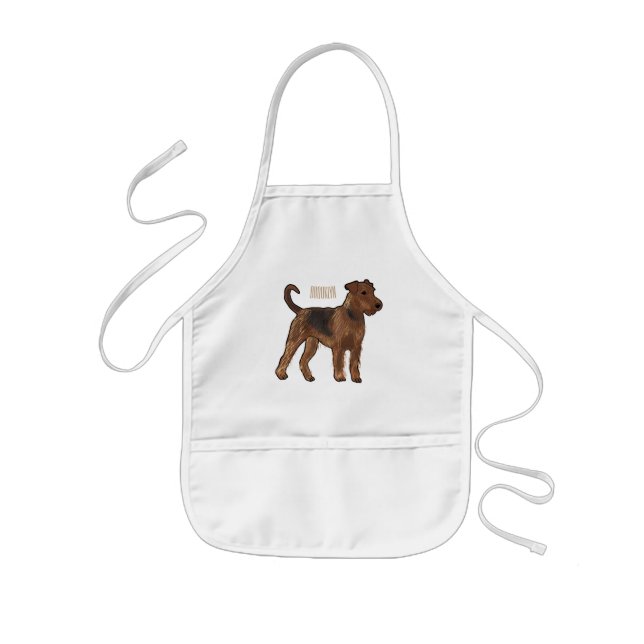 Airedale terrier dog cartoon illustration kids apron (Front)