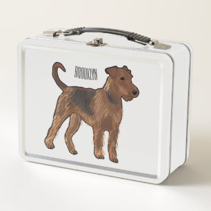 Airedale terrier dog cartoon illustration metal lunch box