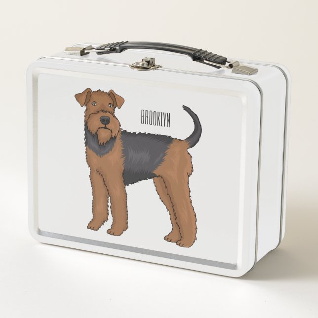 Airedale terrier dog cartoon illustration  metal lunch box (Front)