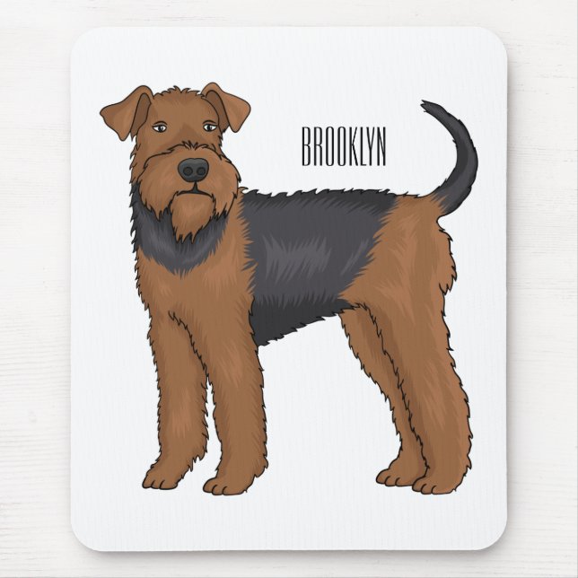 Airedale terrier dog cartoon illustration mouse mat (Front)