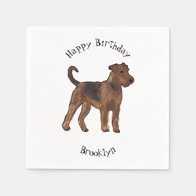 Airedale terrier dog cartoon illustration napkin (Front)