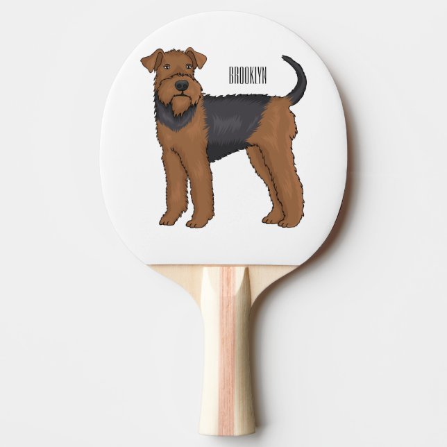 Airedale terrier dog cartoon illustration ping pong paddle (Front)