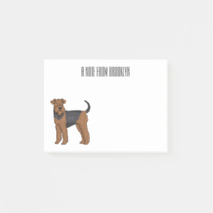 Airedale terrier dog cartoon illustration post-it notes