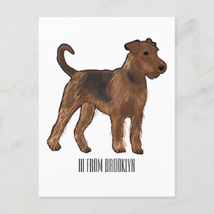 Airedale terrier dog cartoon illustration postcard