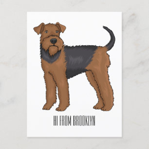 Airedale terrier dog cartoon illustration postcard