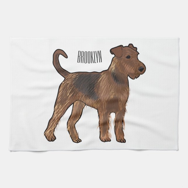 Airedale terrier dog cartoon illustration tea towel (Horizontal)