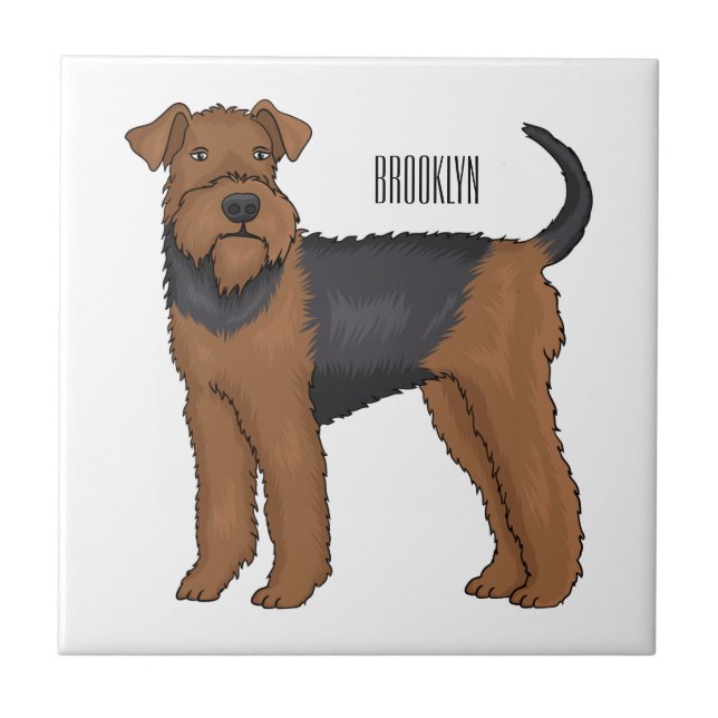 Airedale terrier dog cartoon illustration tile (Front)