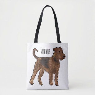 Airedale terrier dog cartoon illustration tote bag