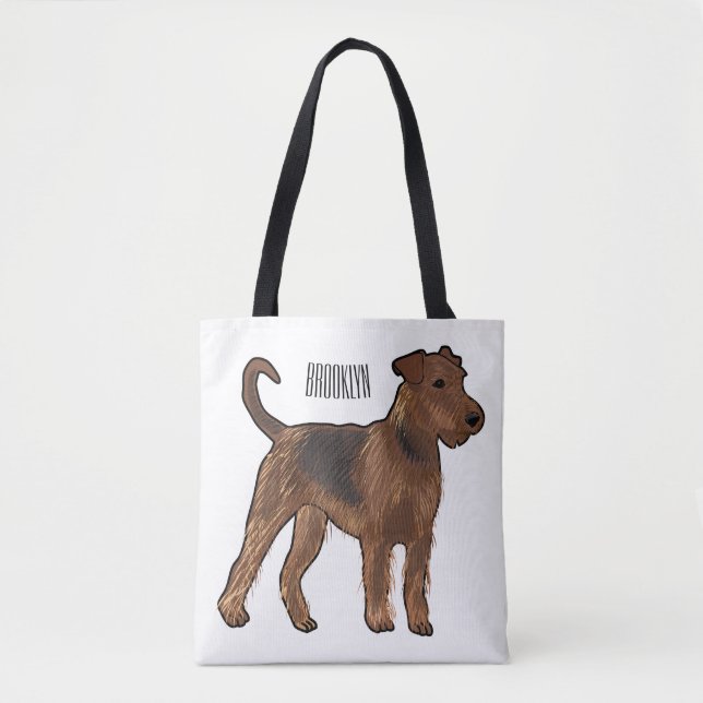 Airedale terrier dog cartoon illustration tote bag (Front)