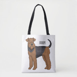 Airedale terrier dog cartoon illustration tote bag