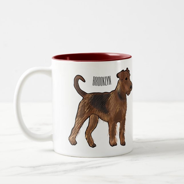 Airedale terrier dog cartoon illustration Two-Tone coffee mug (Left)