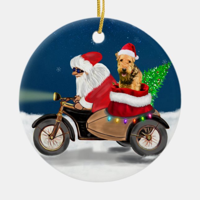 Airedale Terrier Dog Christmas Santa Claus    Ceramic Tree Decoration (Front)