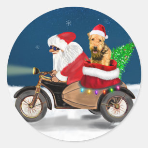 Airedale Terrier Dog Christmas Santa Claus Classic Round Sticker