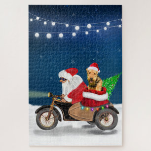Airedale Terrier Dog Christmas Santa Claus   Jigsaw Puzzle