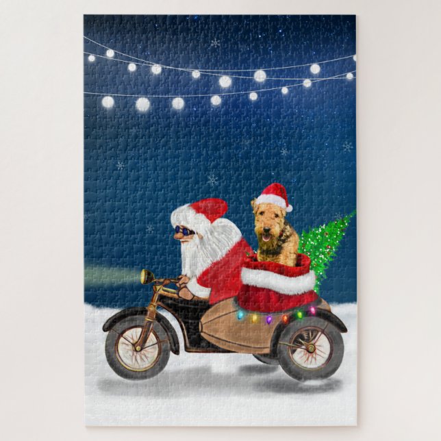 Airedale Terrier Dog Christmas Santa Claus   Jigsaw Puzzle (Vertical)