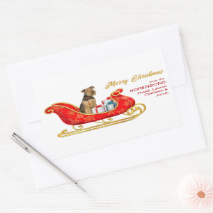 Airedale Terrier Dog Christmas Sleigh Rectangular Sticker