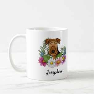 Airedale Terrier Dog Colourful Flowers And Name Coffee Mug