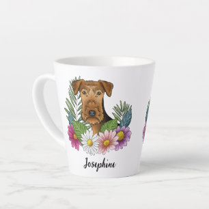 Airedale Terrier Dog Colourful Flowers And Name Latte Mug