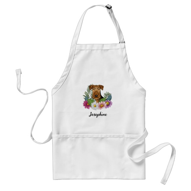 Airedale Terrier Dog Colourful Flowers And Name Standard Apron (Front)