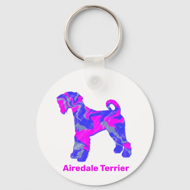 Airedale Terrier Dog Crazy Hot Pink & Blue Key Ring (Front)