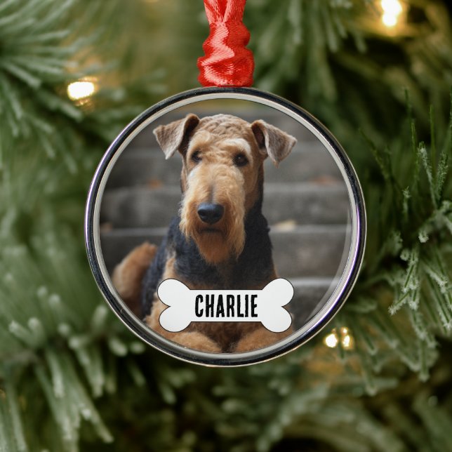 Airedale Terrier Dog Custom Photo & Name Memorial Metal Tree Decoration (Tree)