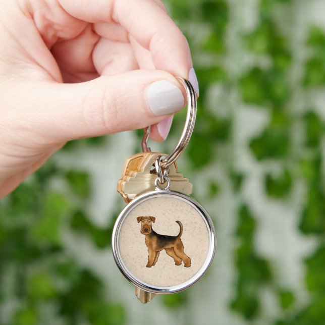 Airedale Terrier Dog Cute Cartoon Dog Illustration Key Ring (Hand)