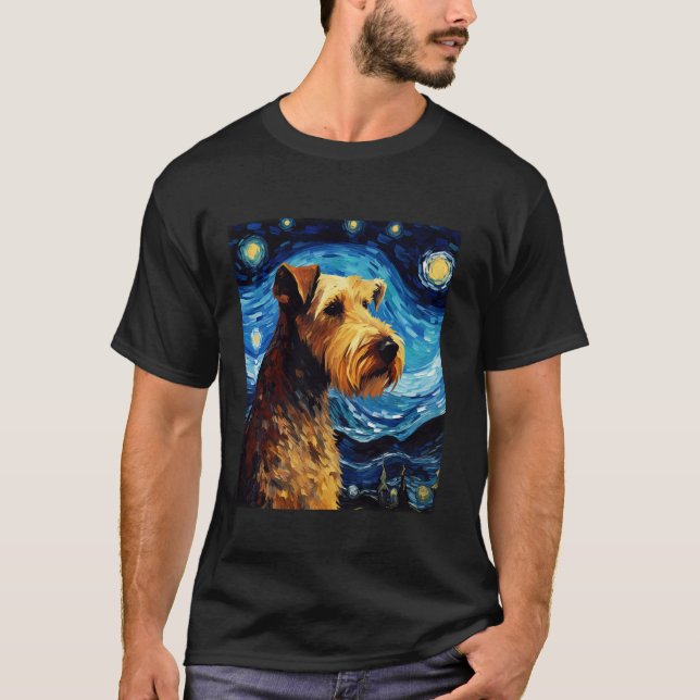 Airedale Terrier Dog Funny Starry Night Van Gogh A T-Shirt (Front)