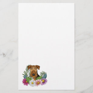Airedale Terrier Dog Head And Colourful Wildflower Stationery