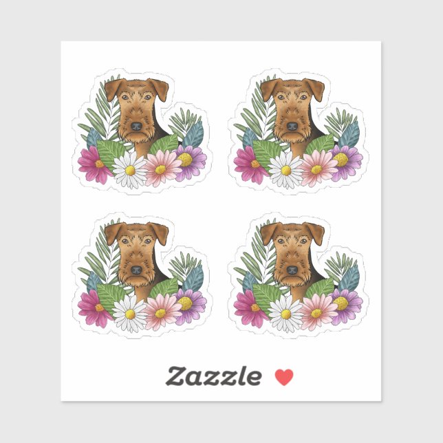 Airedale Terrier Dog Head Colourful Summer Flowers (Sheet)