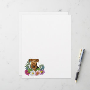Airedale Terrier Dog Head With Colourful Flowers Custom Letterhead