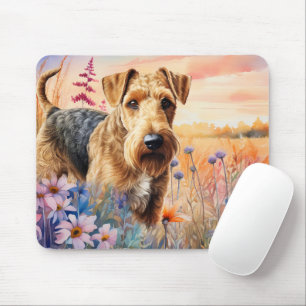 Airedale Terrier Dog in a Wildflower Meadow Mouse Mat