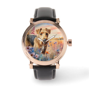 Airedale Terrier Dog in a Wildflower Meadow Watch
