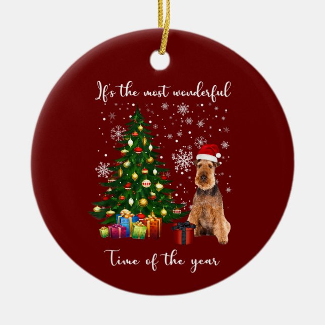 Airedale Terrier Dog Its The Most Wonderful Time Ceramic Tree Decoration (Front)