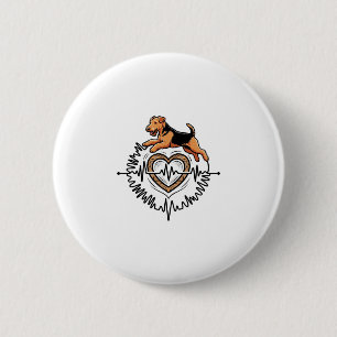 Airedale Terrier Dog Jumping Heart Ekg Line 6 Cm Round Badge