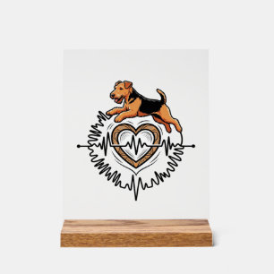 Airedale Terrier Dog Jumping Heart Ekg Line Acrylic Sign