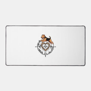 Airedale Terrier Dog Jumping Heart Ekg Line Desk Mat