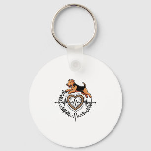 Airedale Terrier Dog Jumping Heart Ekg Line Key Ring